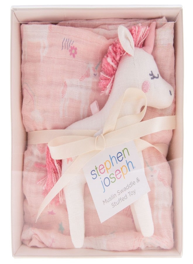 Stephen Joseph, Muslin Blanket and Stuffed Animal, Unicorn, Pink - Image 2