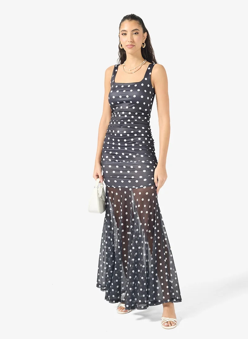 Ginger  Square Neck Polka Dot Drop Waist Dress for Women | Best Price UAE