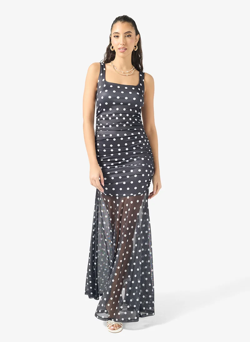 Ginger Square Neck Polka Dot Drop Waist Dress