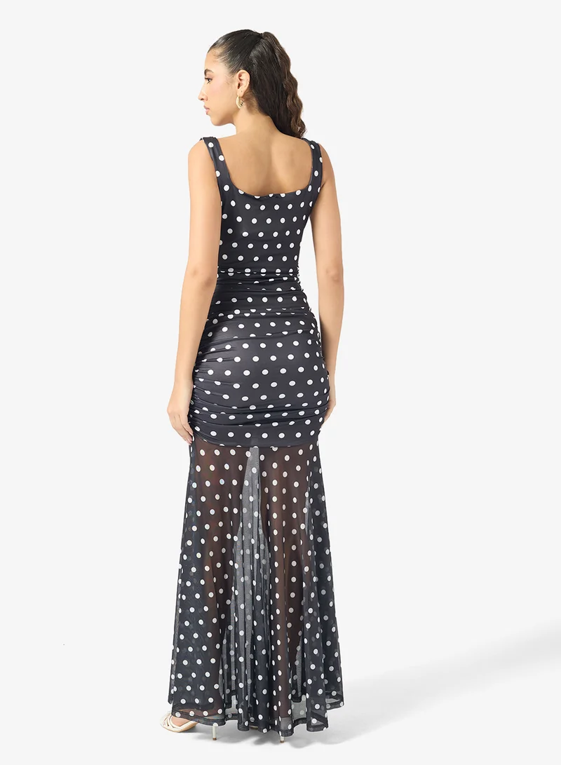 Ginger Square Neck Polka Dot Drop Waist Dress