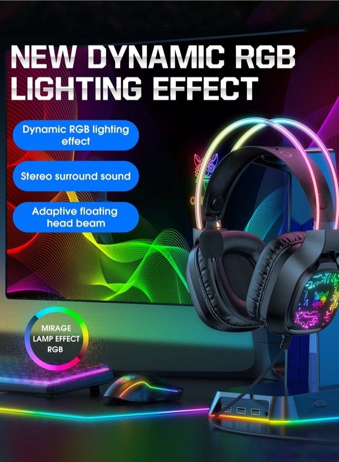 onikuma X22 Over-Ear Gaming Wired Headphones,Gaming Headset with Micphone,LED Light RGB Gamer Stereo Earphones for PS4/PS5/XOne/XSeries/NSwitch/PC,Black - Image 3