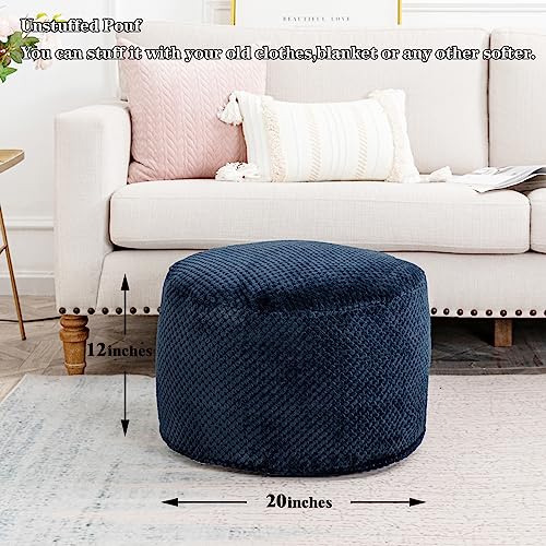 Asuprui أسوپروي بووف عثماني بدون حشو، مقعد للقدم بدون حشو، مقعد للقدم 20x20x12 بوصة، كرسي بووف مبطن، كرسي أرضي مع تخزين لغرفة المعيشة وغرفة النوم، أزرق بحري - Image 5