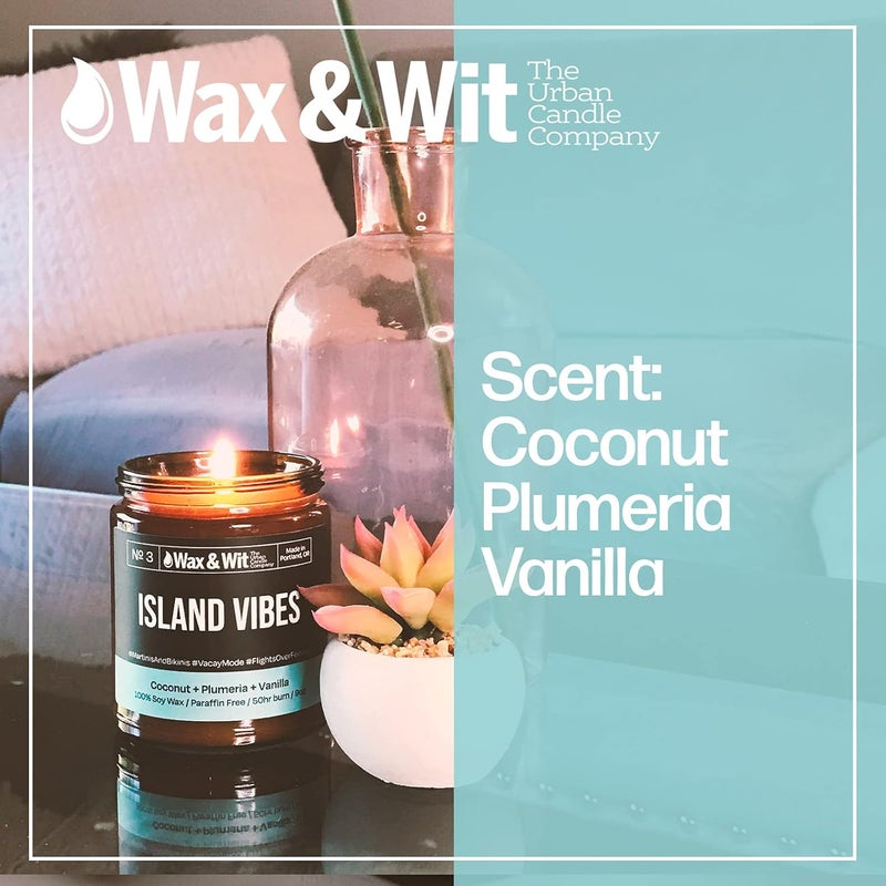 WAX & WIT Funny Candles, Scented Soy Candle Infused with Coconut, Plumeria & Vanilla - Gifts for Mom, Funny Gifts for Women, Housewarming Gifts - (1) 9oz Candle (Island Vibe) - Image 3