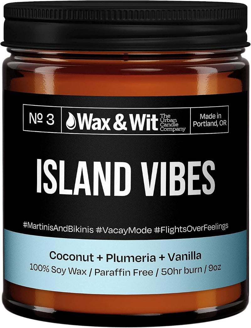 WAX & WIT Funny Candles, Scented Soy Candle Infused with Coconut, Plumeria & Vanilla - Gifts for Mom, Funny Gifts for Women, Housewarming Gifts - (1) 9oz Candle (Island Vibe) - Image 5