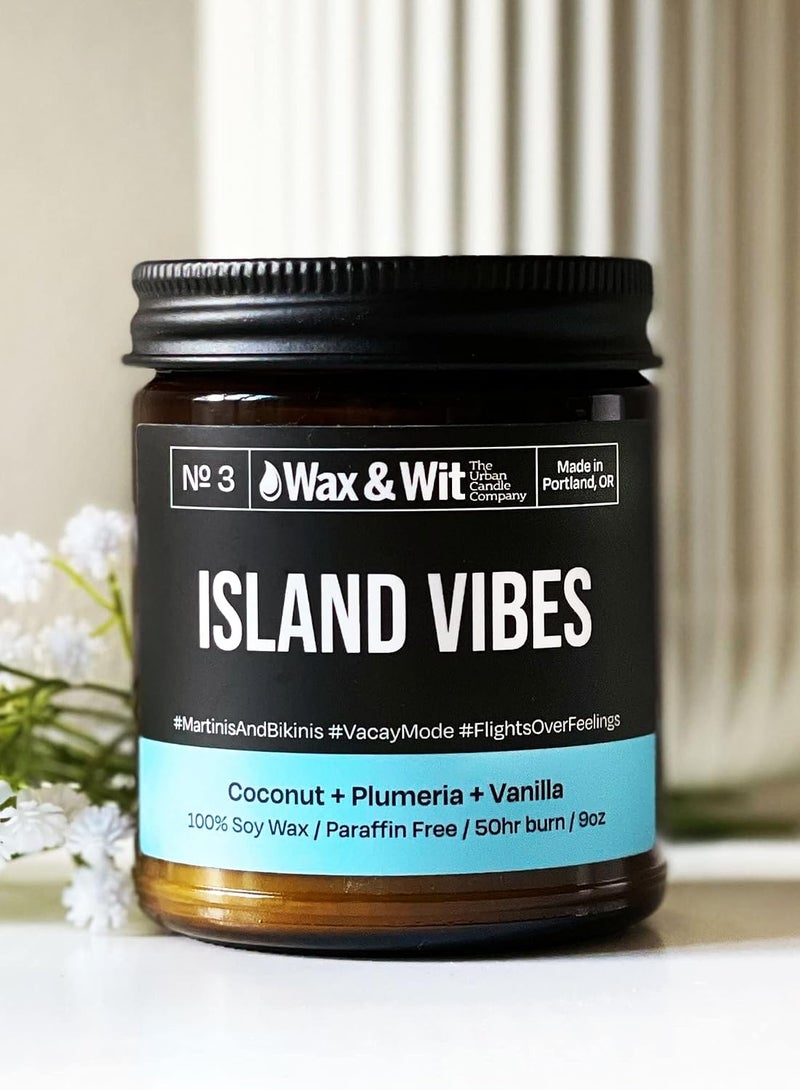 WAX & WIT Funny Candles, Scented Soy Candle Infused with Coconut, Plumeria & Vanilla - Gifts for Mom, Funny Gifts for Women, Housewarming Gifts - (1) 9oz Candle (Island Vibe) - Image 4