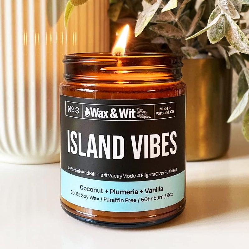 WAX & WIT Funny Candles, Scented Soy Candle Infused with Coconut, Plumeria & Vanilla - Gifts for Mom, Funny Gifts for Women, Housewarming Gifts - (1) 9oz Candle (Island Vibe) - Image 2