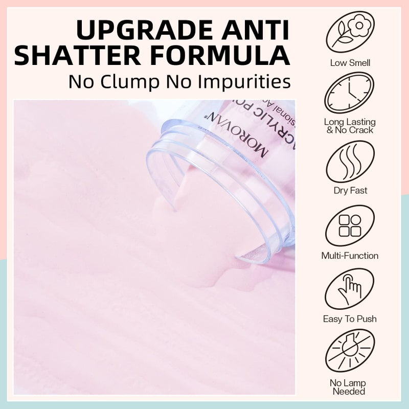 Morovan Acrylic Nail Powder Set: 4 Colors Clear Nude Pink White Acrylic Powder for Nail Extension Carving - Image 3