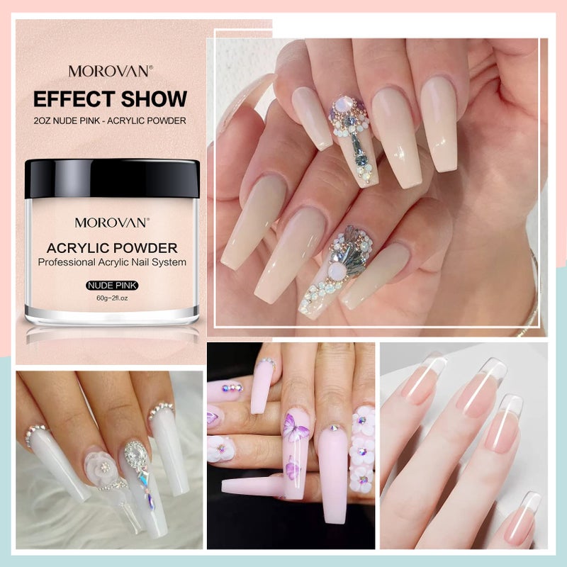 Morovan Acrylic Nail Powder Set: 4 Colors Clear Nude Pink White Acrylic Powder for Nail Extension Carving - Image 4