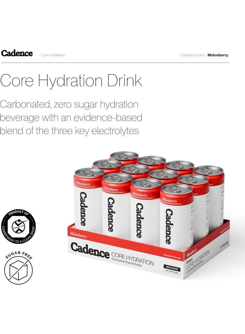 Cadence Core Electrolyte Hydration Drink - Sugar Free, Zero Caffeine - Melonberry , 12 x 330ml Cans - Image 2