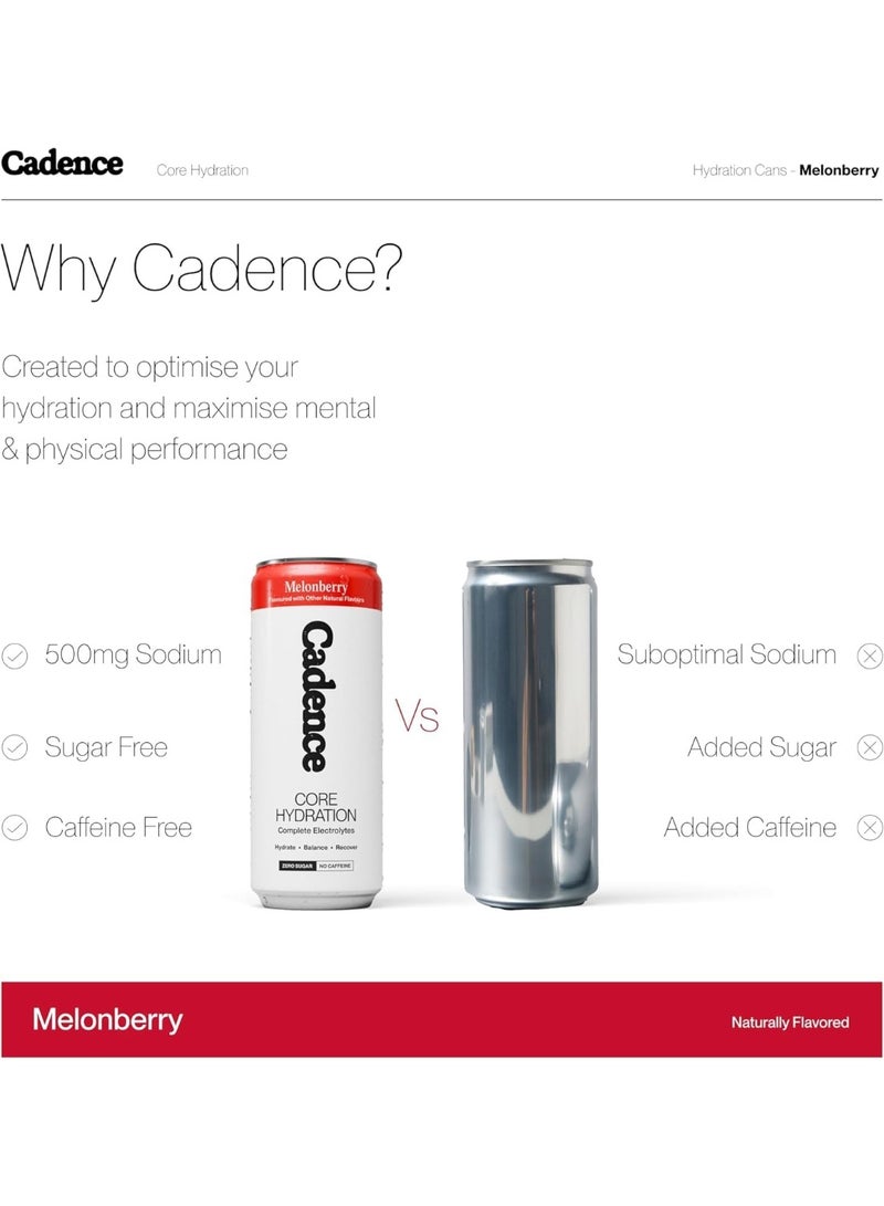 Cadence Core Electrolyte Hydration Drink - Sugar Free, Zero Caffeine - Melonberry , 12 x 330ml Cans - Image 4