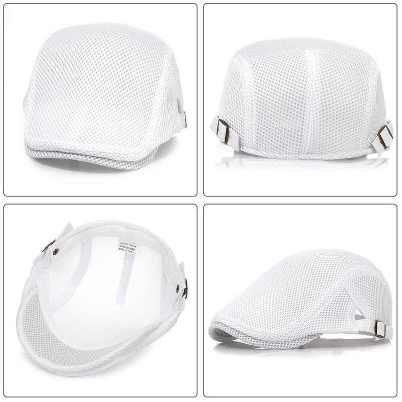 Xinveen Men's Mesh Cap Breathable Summer Newsboy Hat Adjustable Beret Ivy Cap Irish Cabbie Driving Hunting Hats White - Image 5