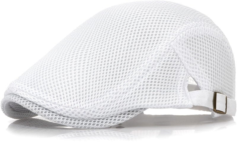 Xinveen Men's Mesh Cap Breathable Summer Newsboy Hat Adjustable Beret Ivy Cap Irish Cabbie Driving Hunting Hats White - Image 1