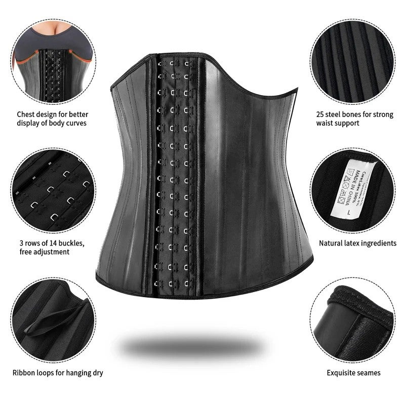 Bluejw Service Latex Detachable Mocha Waist Trainer - 25 Steel Bone Corset Waist Trimmers for Women - Image 3