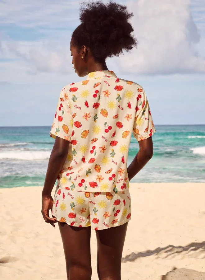 Undiz Short-sleeve shirt and patterned shorts with fruits and flowers