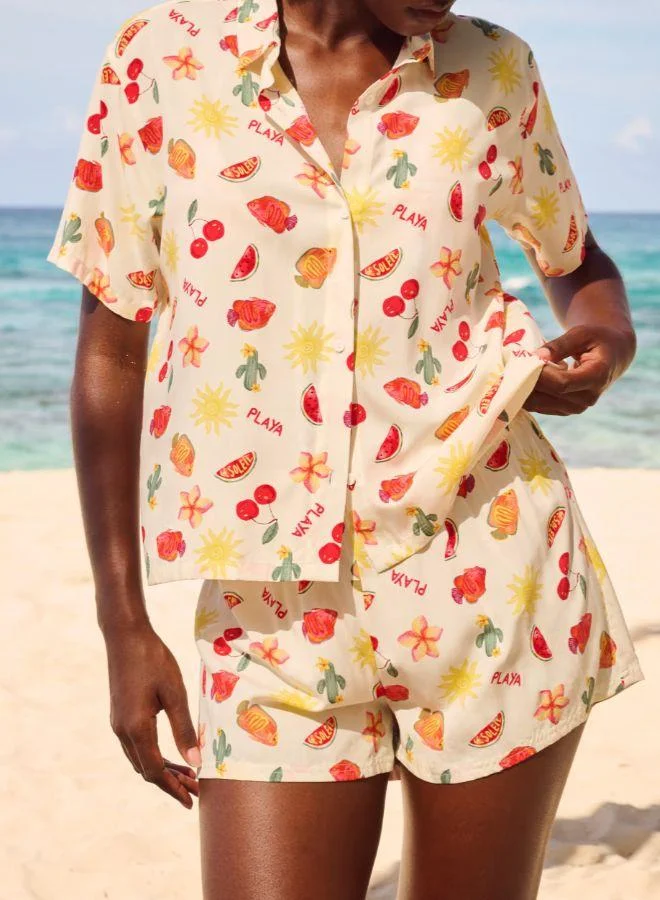 Undiz Short-sleeve shirt and patterned shorts with fruits and flowers