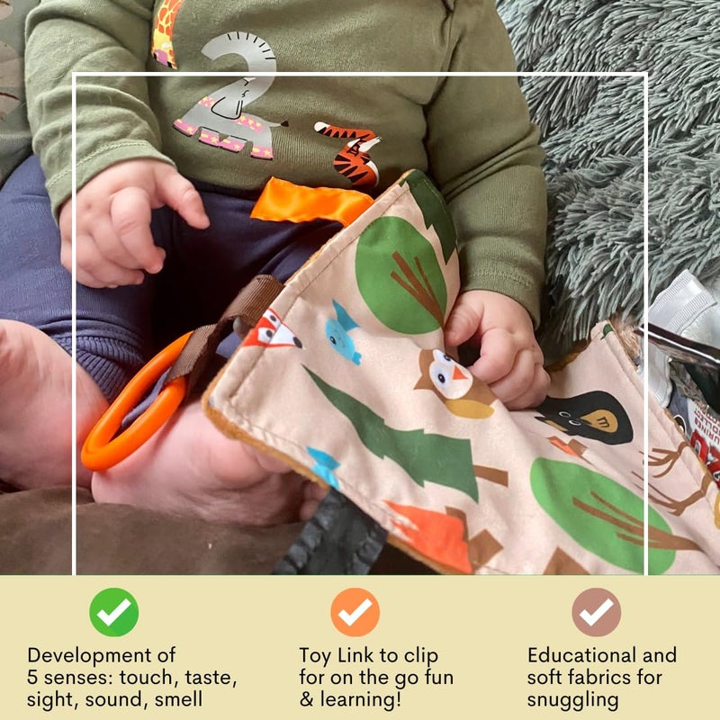 The Learning Lovey Baby Jack & Co 8x8” Forest Woodland Animal Lovey Tag Toys for Babies - Crinkle Toys for Developing 5 Senses - Soft & Safe - Learn Shapes & Colors - Soother & Tummy Time - BPA Free w/Stroller Clip - Image 5