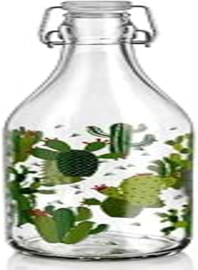 Decover LELLA Bottle, CACTUS Design, Premium Reusable Glass Water Bottle, 500ml Capacity