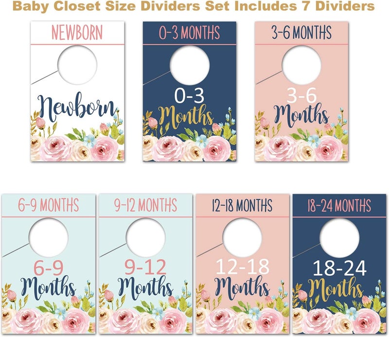 None/Brand None Brand Baby Closet Organizer, Floral Dividers for Girl, 7pcs Size Dividers (Newborn-24 Months) - Image 2