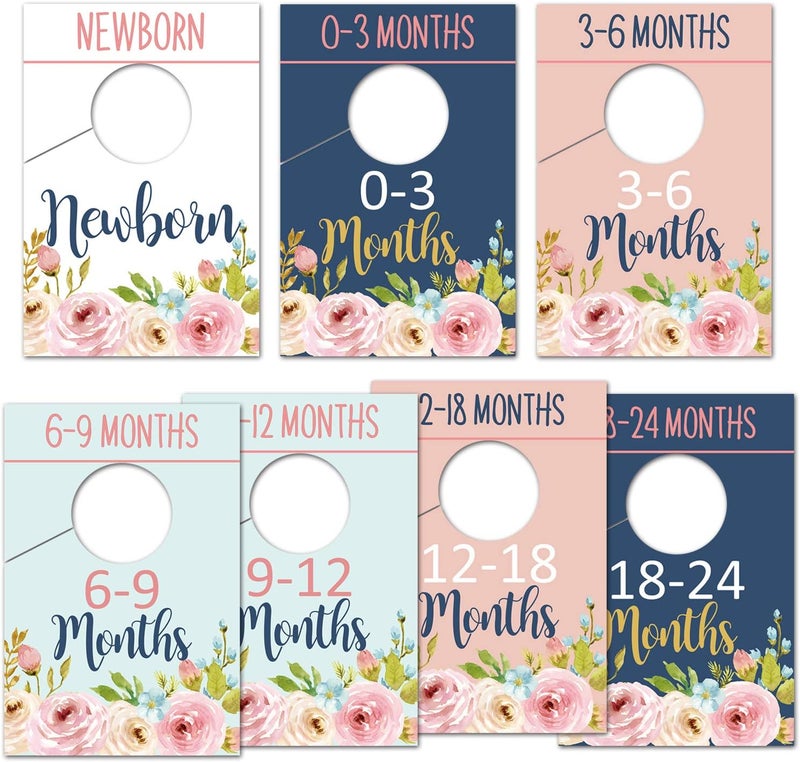 None/Brand None Brand Baby Closet Organizer, Floral Dividers for Girl, 7pcs Size Dividers (Newborn-24 Months) - Image 1