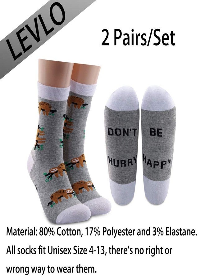 ليفلو جوارب LEVLO بتصميم الكسلان، هدية لمحبي الكسلان، لا تتعجل، كن سعيداً، جوارب قطنية بتصميم الكسلان، هدية صداقة للكسلان للنساء والفتيات (زوجان/مجموعة) - Image 2