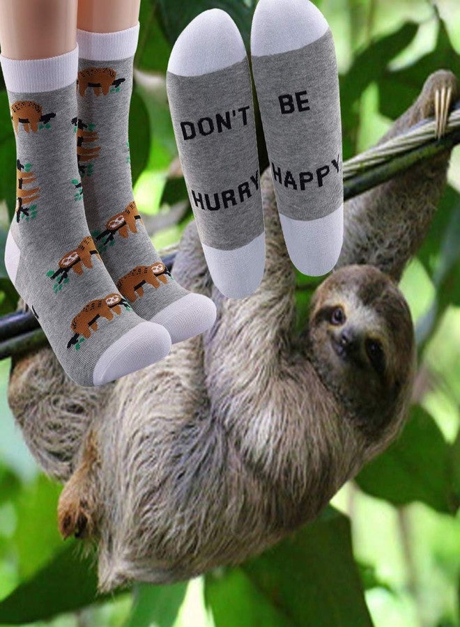 ليفلو جوارب LEVLO بتصميم الكسلان، هدية لمحبي الكسلان، لا تتعجل، كن سعيداً، جوارب قطنية بتصميم الكسلان، هدية صداقة للكسلان للنساء والفتيات (زوجان/مجموعة) - Image 3