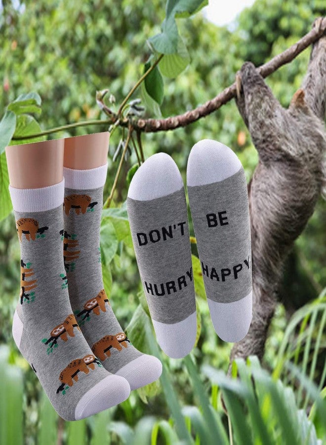 ليفلو جوارب LEVLO بتصميم الكسلان، هدية لمحبي الكسلان، لا تتعجل، كن سعيداً، جوارب قطنية بتصميم الكسلان، هدية صداقة للكسلان للنساء والفتيات (زوجان/مجموعة) - Image 5