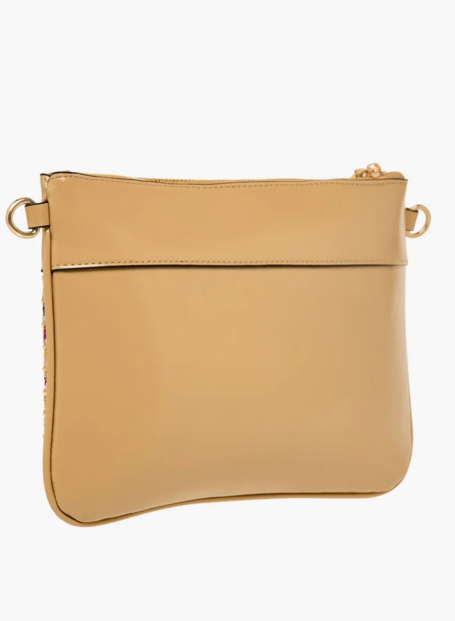 Celeste Women's Straw Textured Clutch Bag with Adjustable Strap and Zip Closure