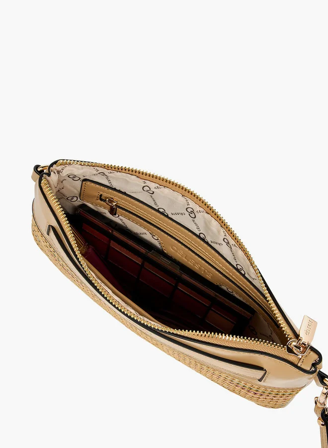 Celeste Women's Straw Textured Clutch Bag with Adjustable Strap and Zip Closure
