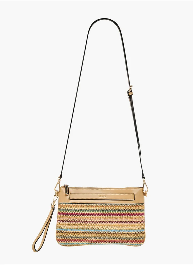 سيليست Women's Straw Textured Clutch Bag with Adjustable Strap and Zip Closure