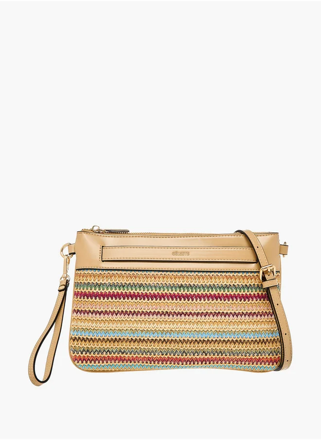 سيليست Women's Straw Textured Clutch Bag with Adjustable Strap and Zip Closure