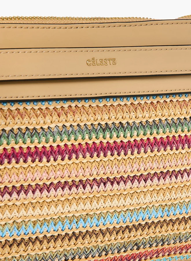 Celeste Women's Straw Textured Clutch Bag with Adjustable Strap and Zip Closure