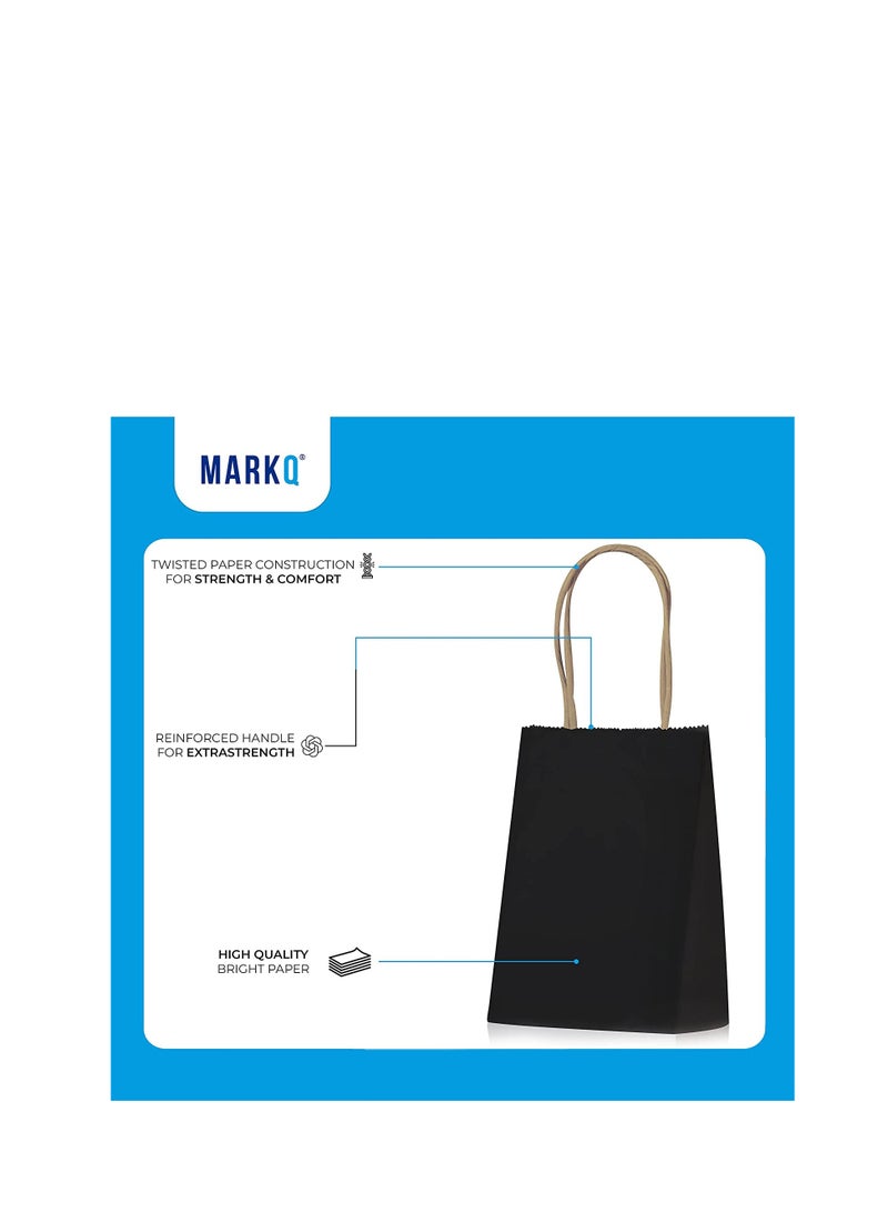 MARKQ Black Paper bags with handles 15 x 11 x 6 cm Small Gift bags for Birthday Party Favors, Weddings, Retail, Shopping, Bridal Shower (24 bags) - Image 3
