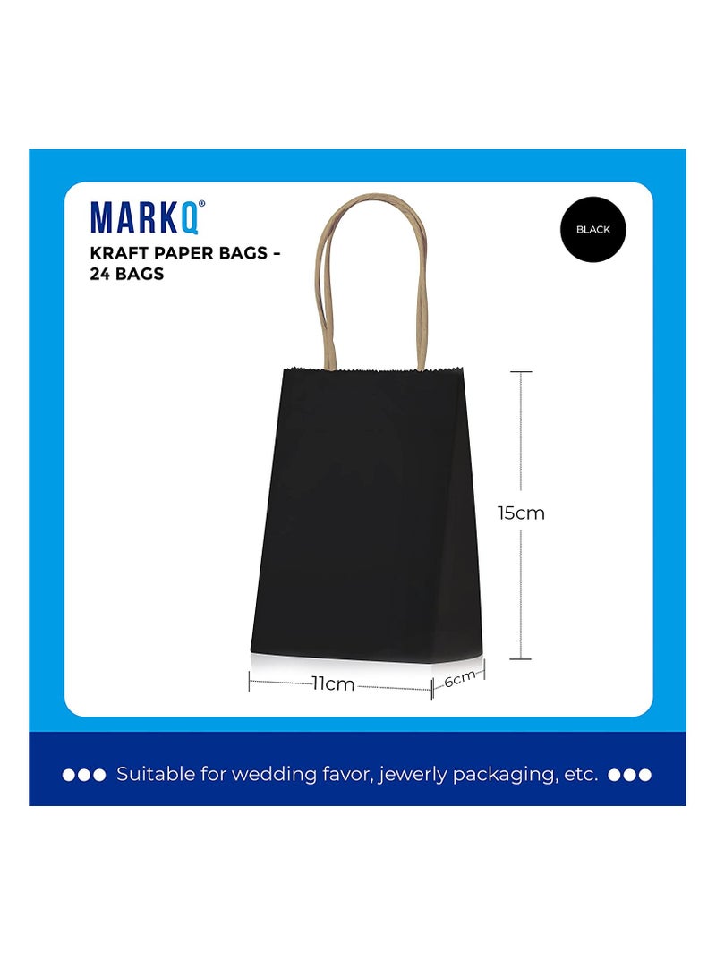 MARKQ Black Paper bags with handles 15 x 11 x 6 cm Small Gift bags for Birthday Party Favors, Weddings, Retail, Shopping, Bridal Shower (24 bags) - Image 2
