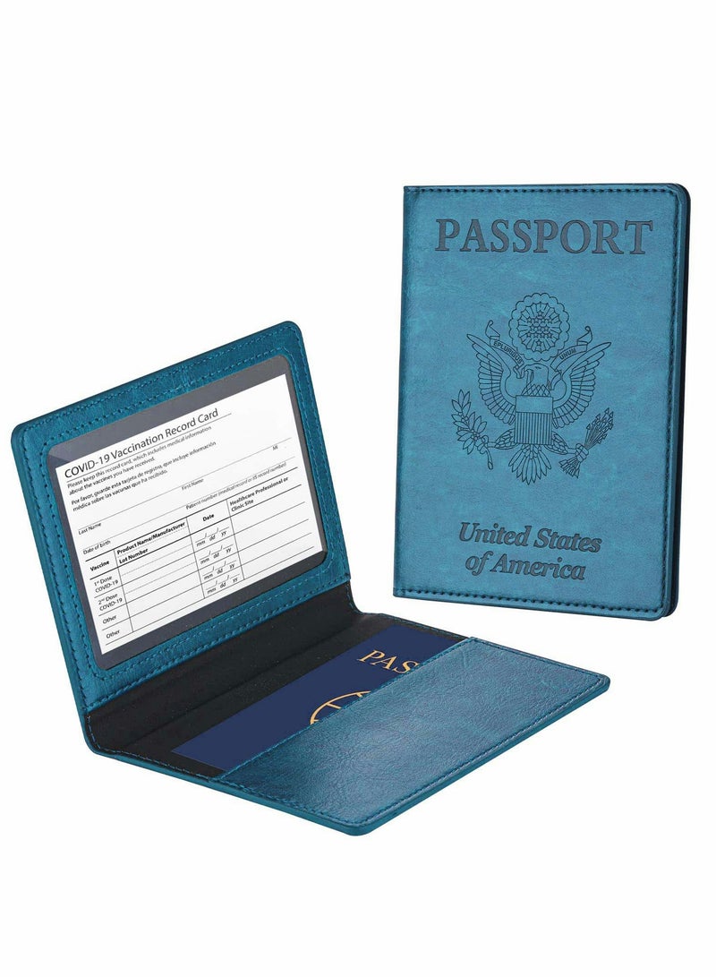 Excefore حامل بطاقة جواز السفر، حامل جواز سفر من جلد البولي يوريثان مع فتحة لبطاقة اللقاح، مقاوم للماء، غطاء حماية لجواز السفر - Image 1