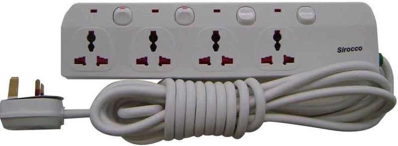 Sirocco Power Strip with 4 Sockets and 4 Meter Cable