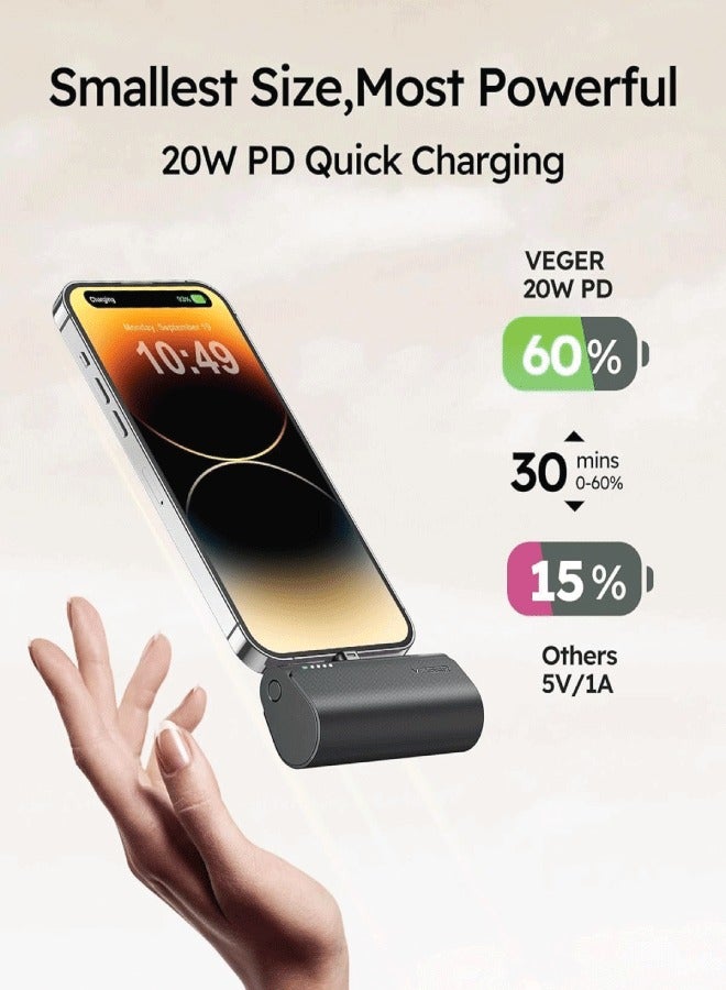 VEGER Portable Mini Powerbank 5000mAh Quick Charge 20W PD Portable Charger Plug-in-Use Powerbank Compatible for iPhone - Image 3