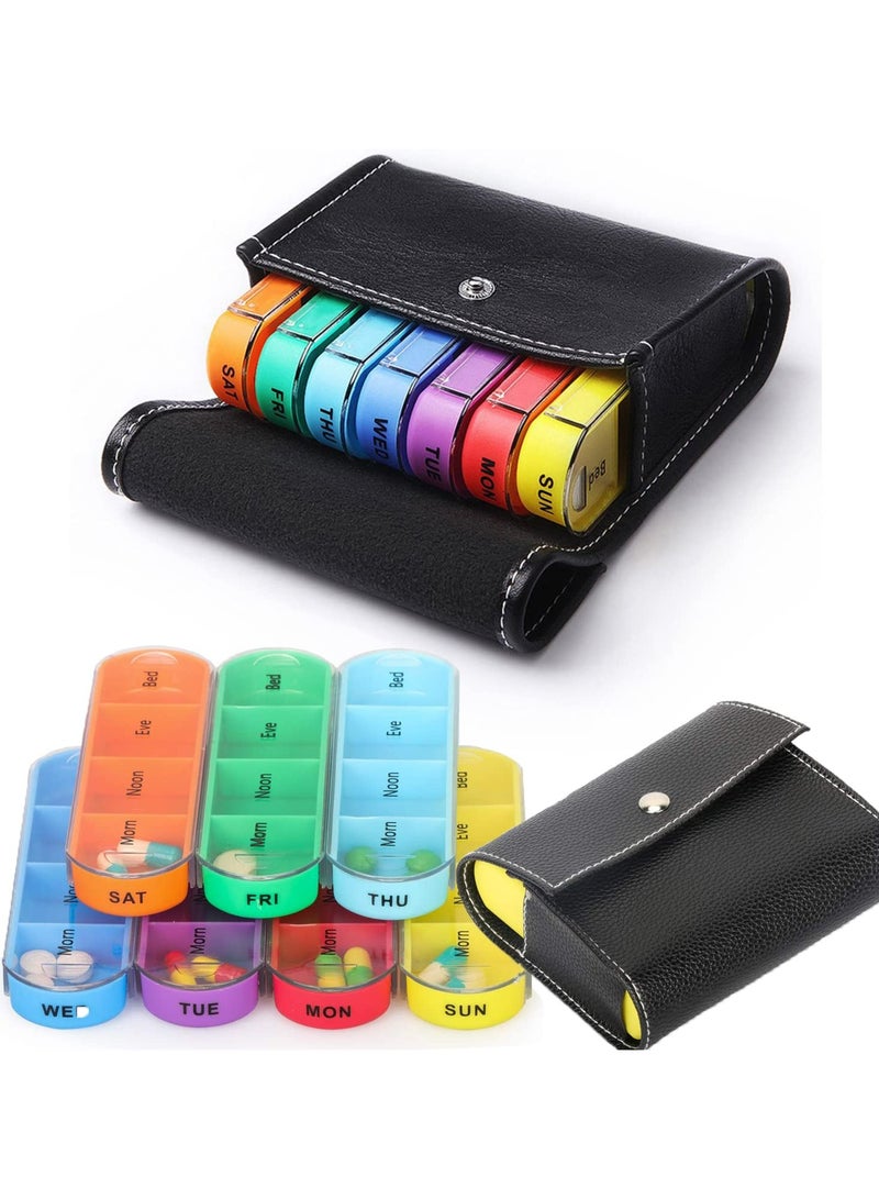 Generic Rainbow Medicine Pill Seven-Day Notebook Portable Storage Box, Suitable for Pills, Vitamins/Fish Oil/Tonic Travel, Work Management Container (Pill Box with Leather case)  - Image 1