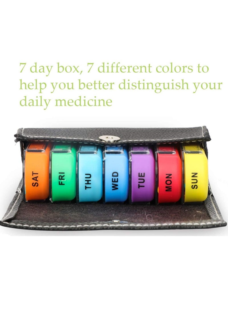 Generic Rainbow Medicine Pill Seven-Day Notebook Portable Storage Box, Suitable for Pills, Vitamins/Fish Oil/Tonic Travel, Work Management Container (Pill Box with Leather case)  - Image 2