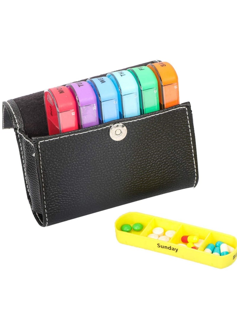 Generic Rainbow Medicine Pill Seven-Day Notebook Portable Storage Box, Suitable for Pills, Vitamins/Fish Oil/Tonic Travel, Work Management Container (Pill Box with Leather case)  - Image 4