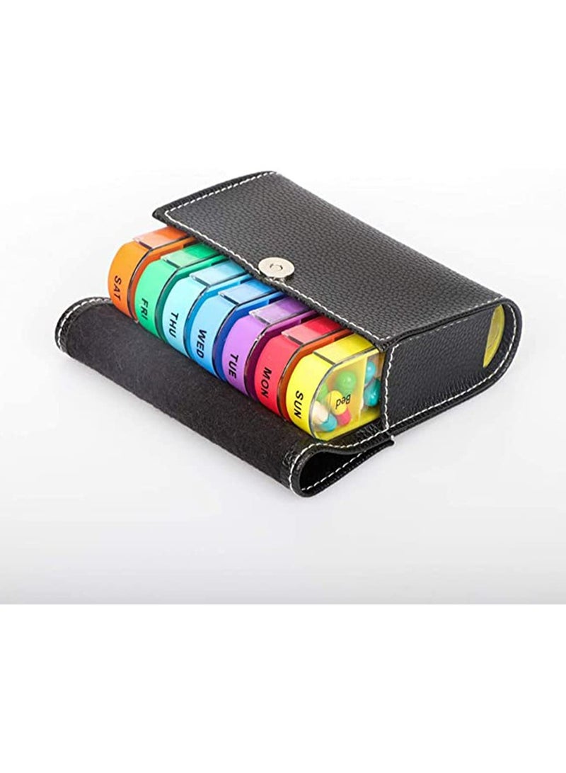 Generic Rainbow Medicine Pill Seven-Day Notebook Portable Storage Box, Suitable for Pills, Vitamins/Fish Oil/Tonic Travel, Work Management Container (Pill Box with Leather case)  - Image 5