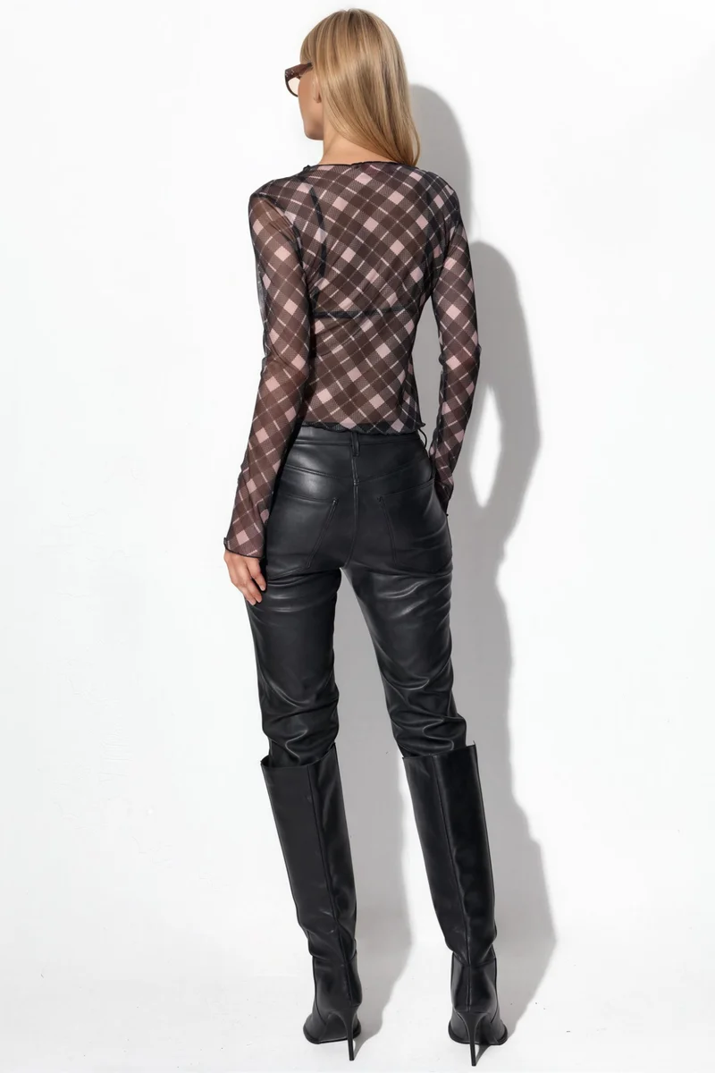 Hiccup Black Patterned Long Sleeve Sheer Blouse for Women | Best Price UAE