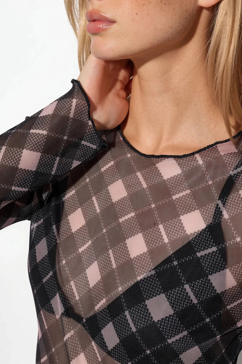 Hiccup Black Patterned Long Sleeve Sheer Blouse for Women | Best Price UAE