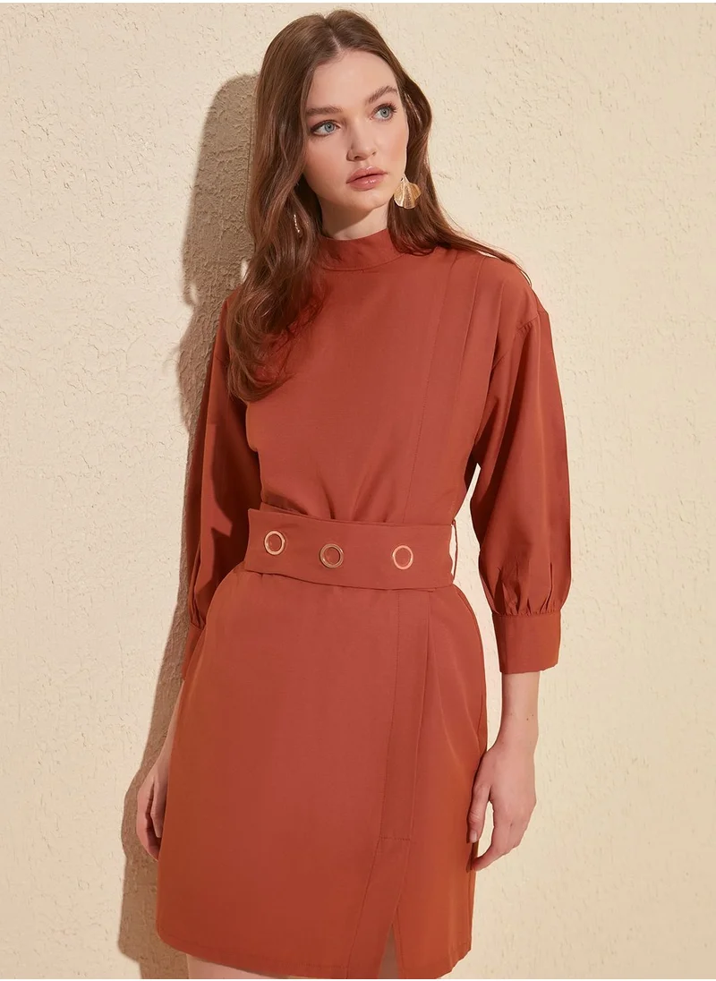 trendyol High Neck Front Slit Dress