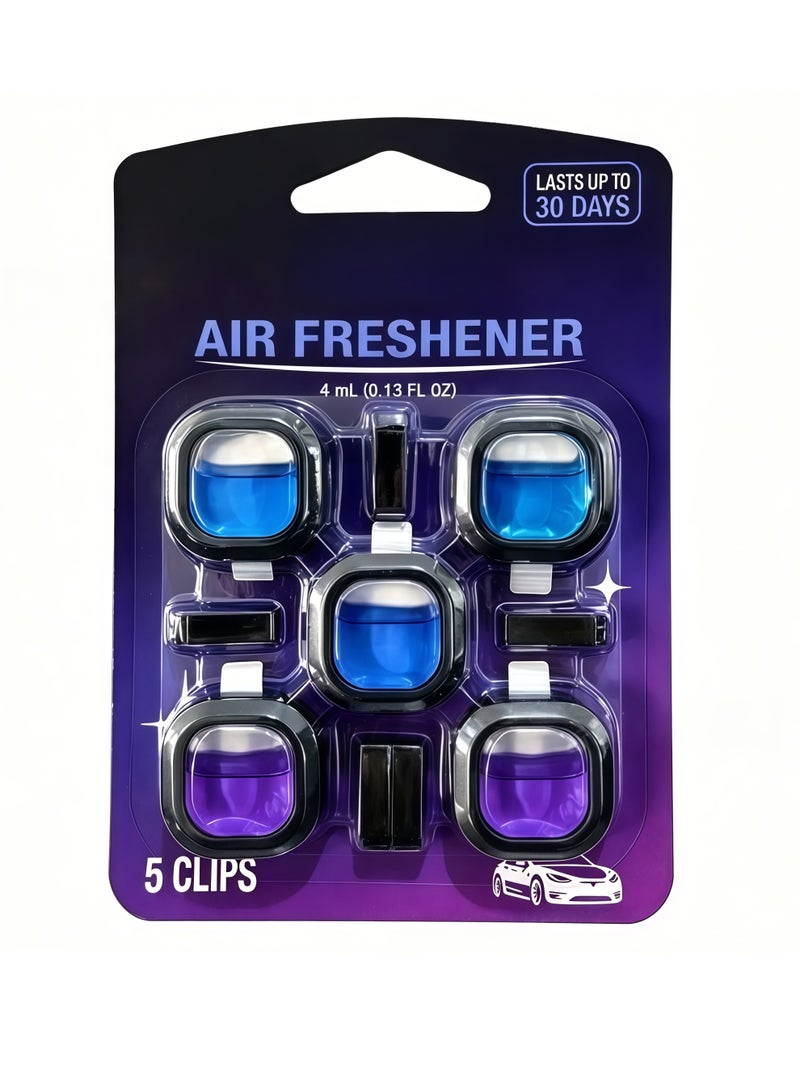 5 PCS 30-Day Long-Lasting Car Air Freshener Vent Clip - Essential Oil Scented Odor Eliminator, 0.14 oz Each, Non-Toxic Fragrance Source for Fresh Car Smell(Blue+Purple) - Image 1