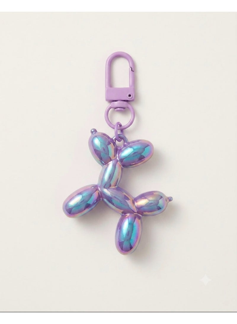 HYLN Iridescent Purple Balloon Dog Charm Keychain with Carabiner - Image 1