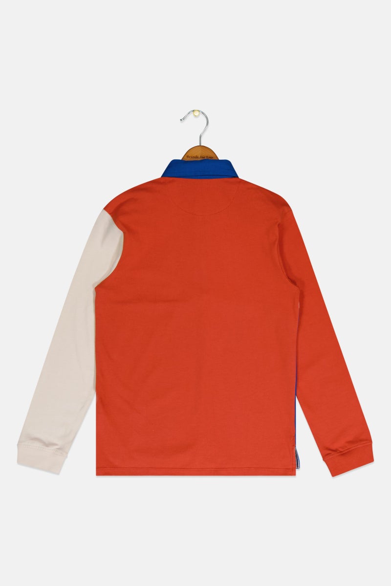 Hamleys Kids Boy Spread Collar Long Sleeve Colorblock Polo Shirt, Multicolor - Image 2