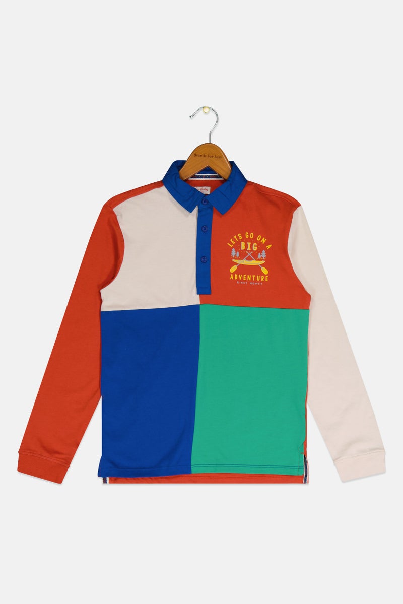 Hamleys Kids Boy Spread Collar Long Sleeve Colorblock Polo Shirt, Multicolor - Image 3