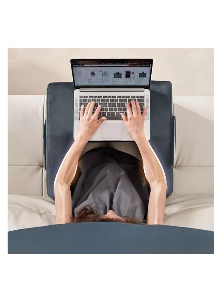 بلش وسادة القراءة القطيفة للألعاب وسادة مكتب لينة اللفة لأجهزة الكمبيوتر المحمول حضن كبيرة وسادة مع جيب حامل أكواب في نهاية المطاف الراحة مكتب الكمبيوتر المحمول للسرير أريكة سيارة متعددة الاستخدامات وسائد القراءة الكبار رمادي - Image 2