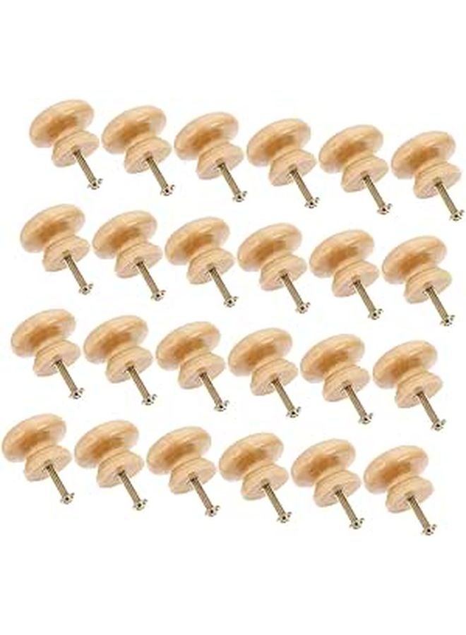 24pcs Wooden Round Mushroom Cabinet Knobs Lacquer Finish Medium Size Drawer Pulls - Image 1