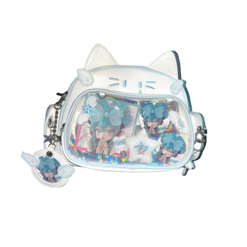 Vobomo Cute Cat Ita Bag Pin Display Backpack for School Preppy Backpack for Girls Y2k Aesthetic Single Shoulder Crossbody (White Bag) - Image 1